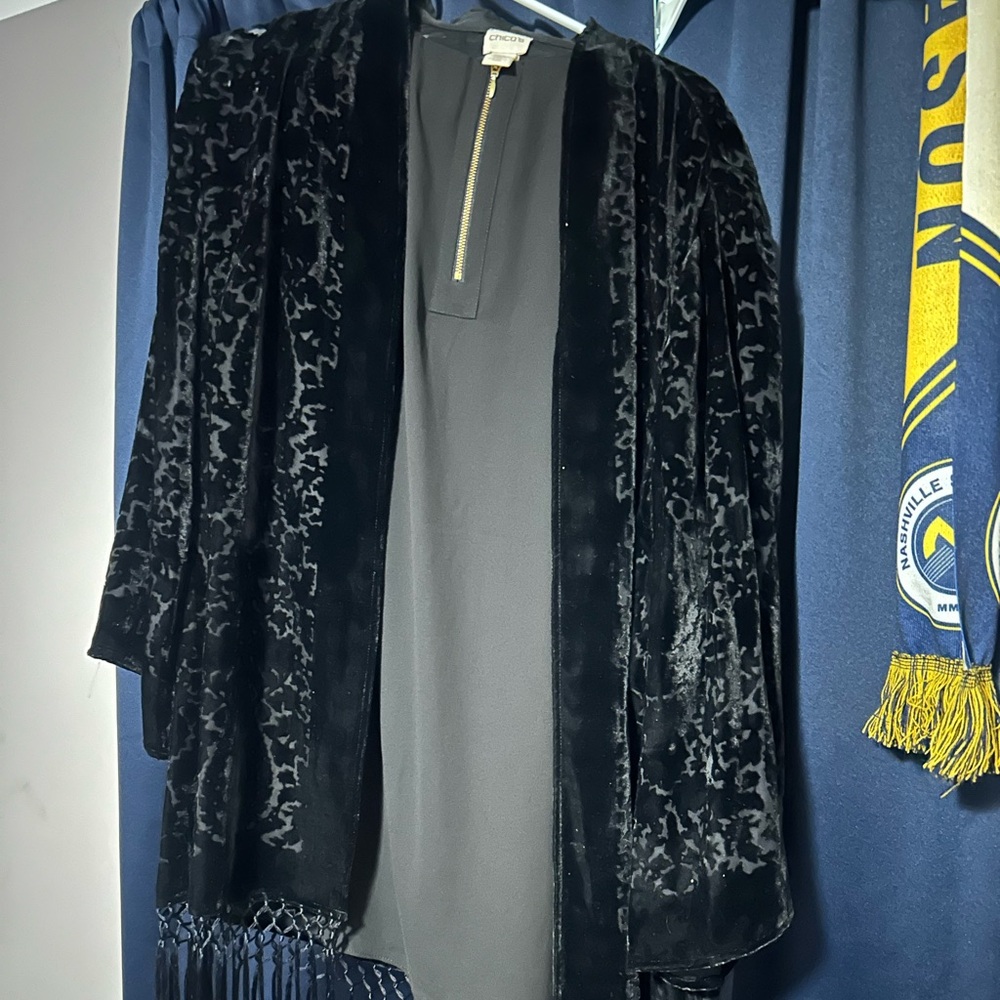 Chico's Black Velvet Jacket with Gold Zipper